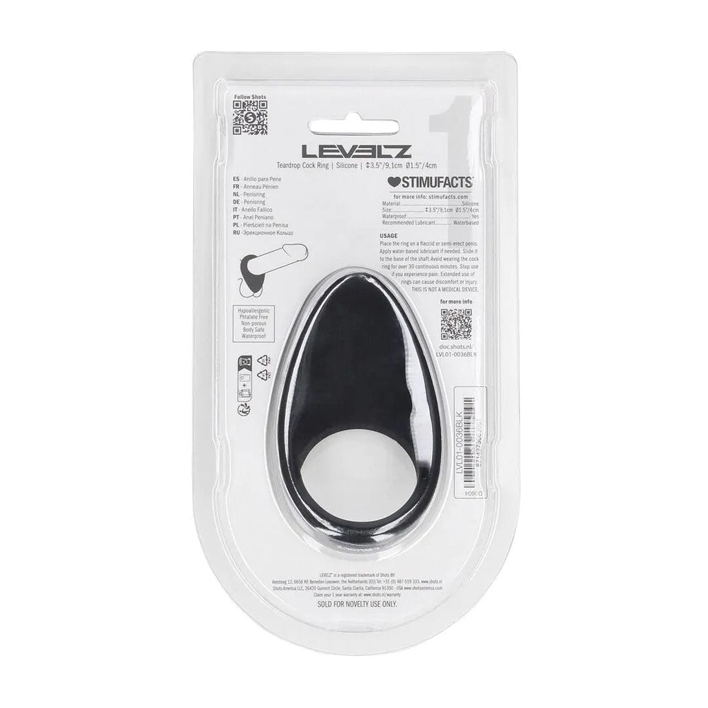 Levelz Teardrop Silicone Cock Ring Black Black Cock Ring