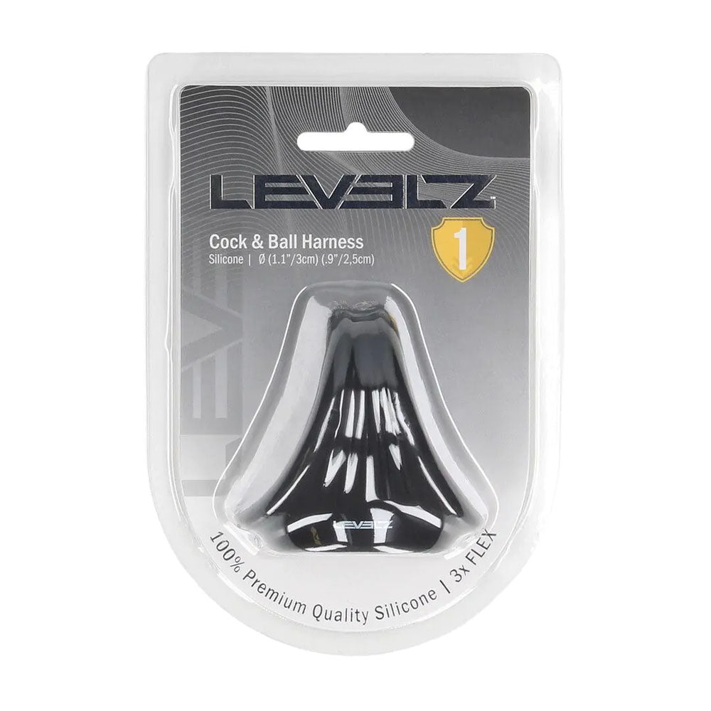 Levelz Silicone Cock & Ball Harness Black Black Cock & Ball Ring