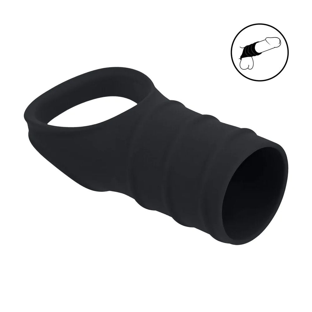 Levelz Silicone Cock Ring & Ribbed Sleeve Black Cock Ring With Sleeve