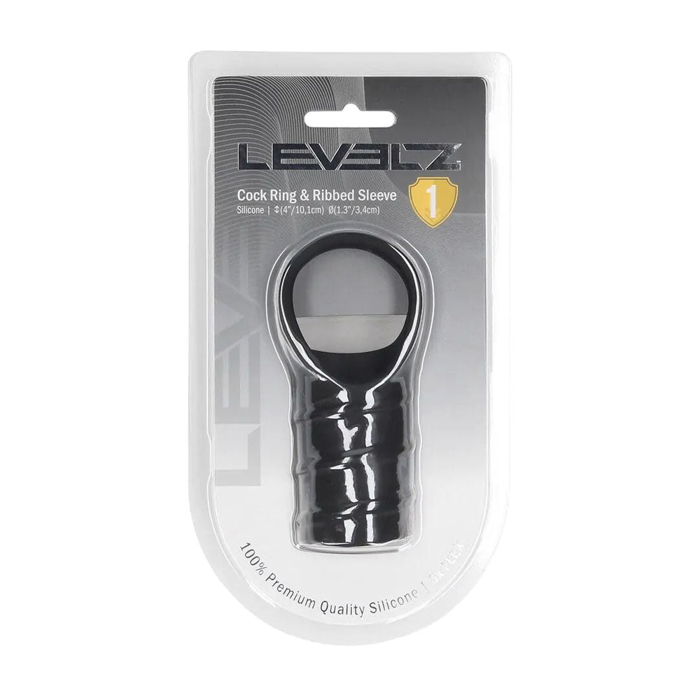 Levelz Silicone Cock Ring & Ribbed Sleeve Black Cock Ring With Sleeve