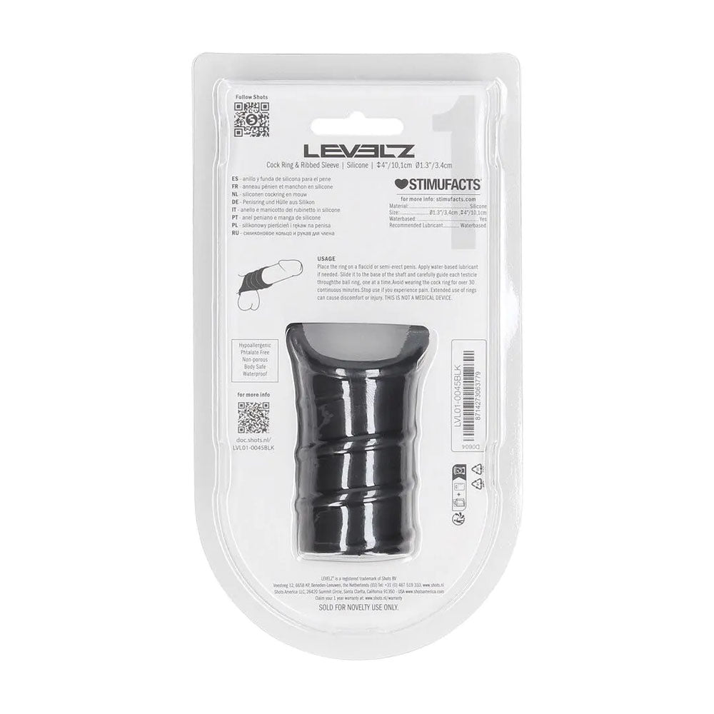 Levelz Silicone Cock Ring & Ribbed Sleeve Black Cock Ring With Sleeve