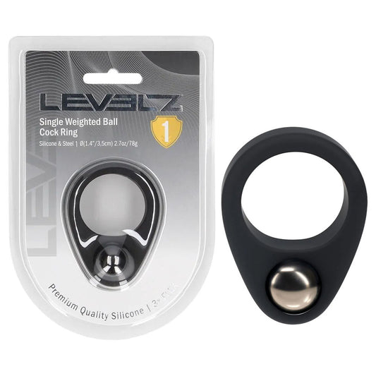 Levelz Single Weighted Ball Cock Ring Black Black Weighted Cock Ring