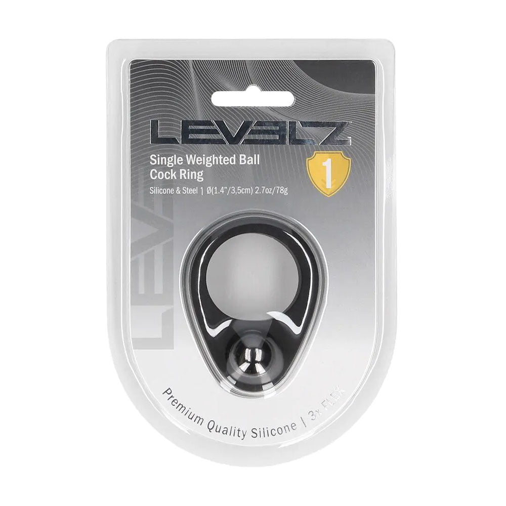 Levelz Single Weighted Ball Cock Ring Black Black Weighted Cock Ring