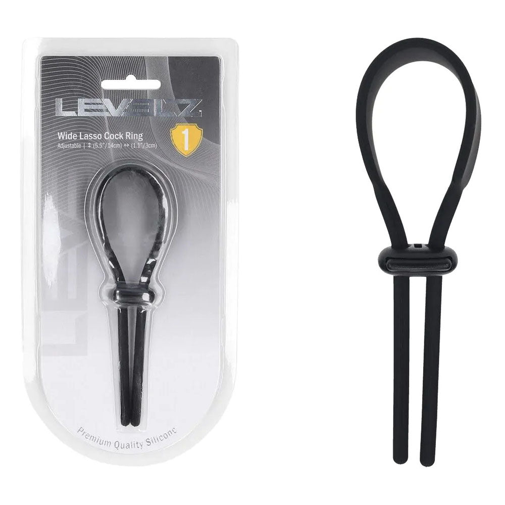 Levelz Wide Adjustable Silicone Lasso Cock Ring Black Adjustable Cock Ring
