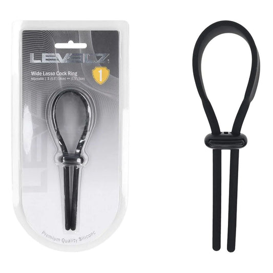 Levelz Wide Adjustable Silicone Lasso Cock Ring Black Adjustable Cock Ring