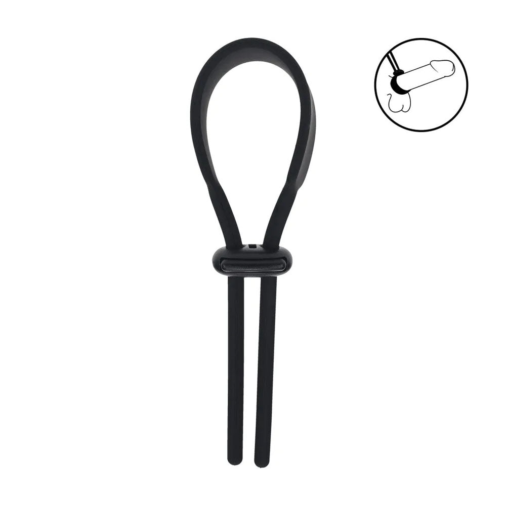 Levelz Wide Adjustable Silicone Lasso Cock Ring Black Adjustable Cock Ring