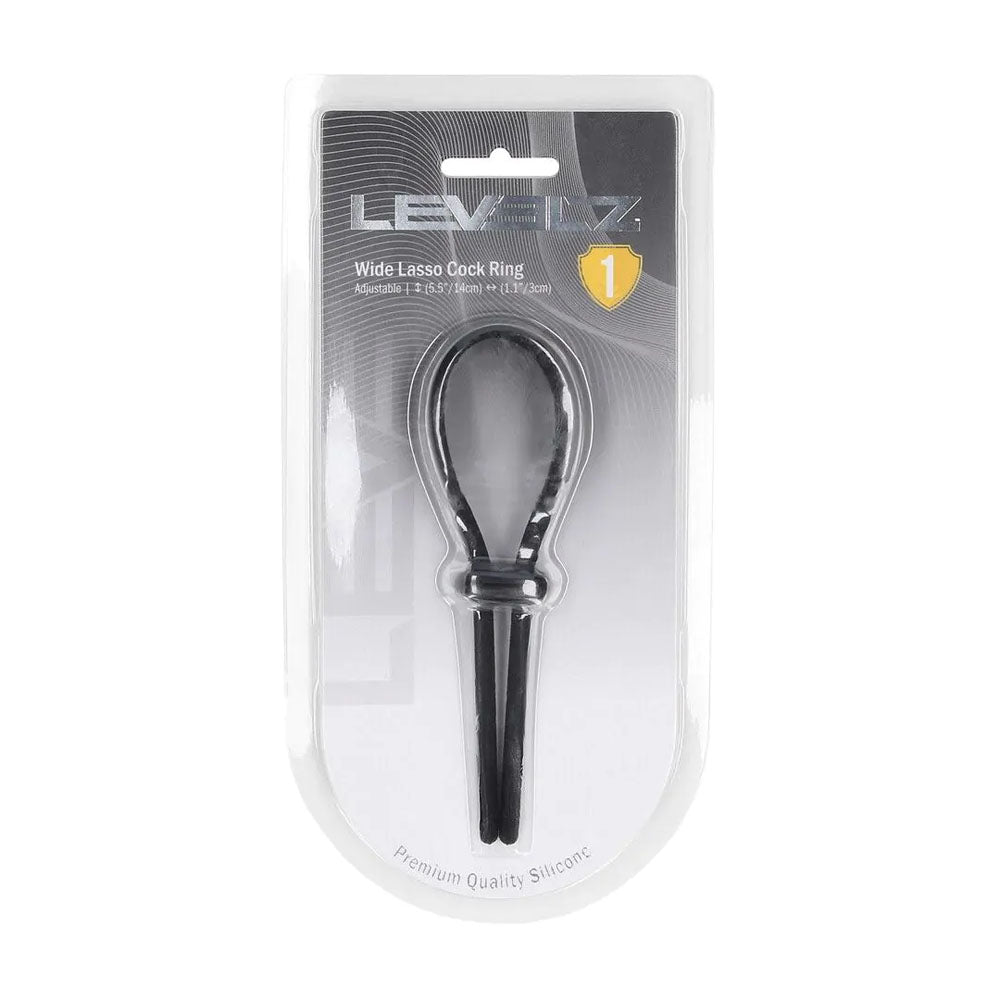 Levelz Wide Adjustable Silicone Lasso Cock Ring Black Adjustable Cock Ring