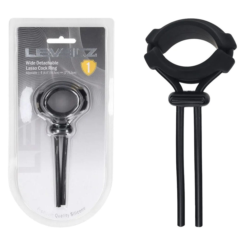 Levelz Wide Detachable Lasso Cock Ring Black Black Adjustable Cock Ring