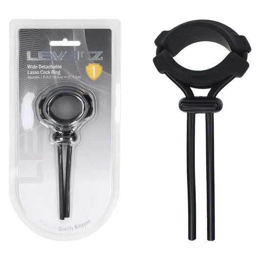 Levelz Wide Detachable Lasso Cock Ring Black Black Adjustable Cock Ring