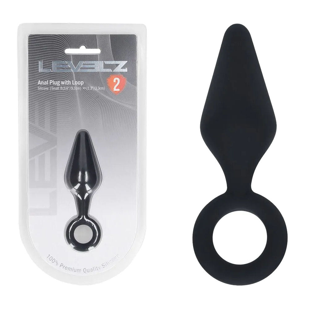 Levelz Silicone Anal Plug With Loop Small Black Black Small Butt Plug