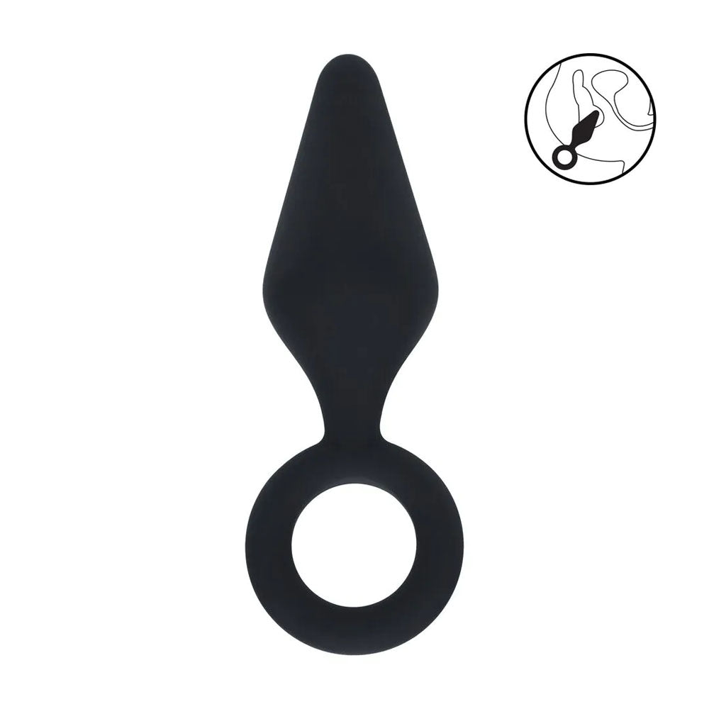 Levelz Silicone Anal Plug With Loop Small Black Black Small Butt Plug