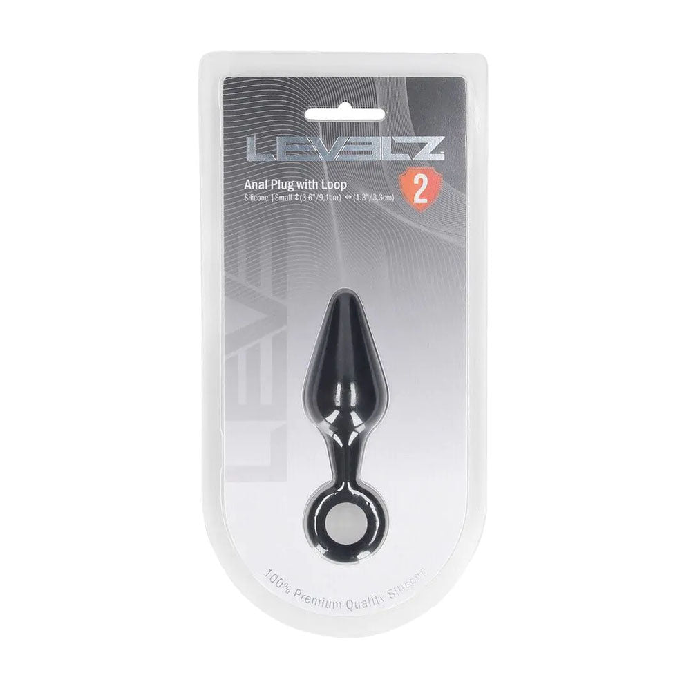Levelz Silicone Anal Plug With Loop Small Black Black Small Butt Plug