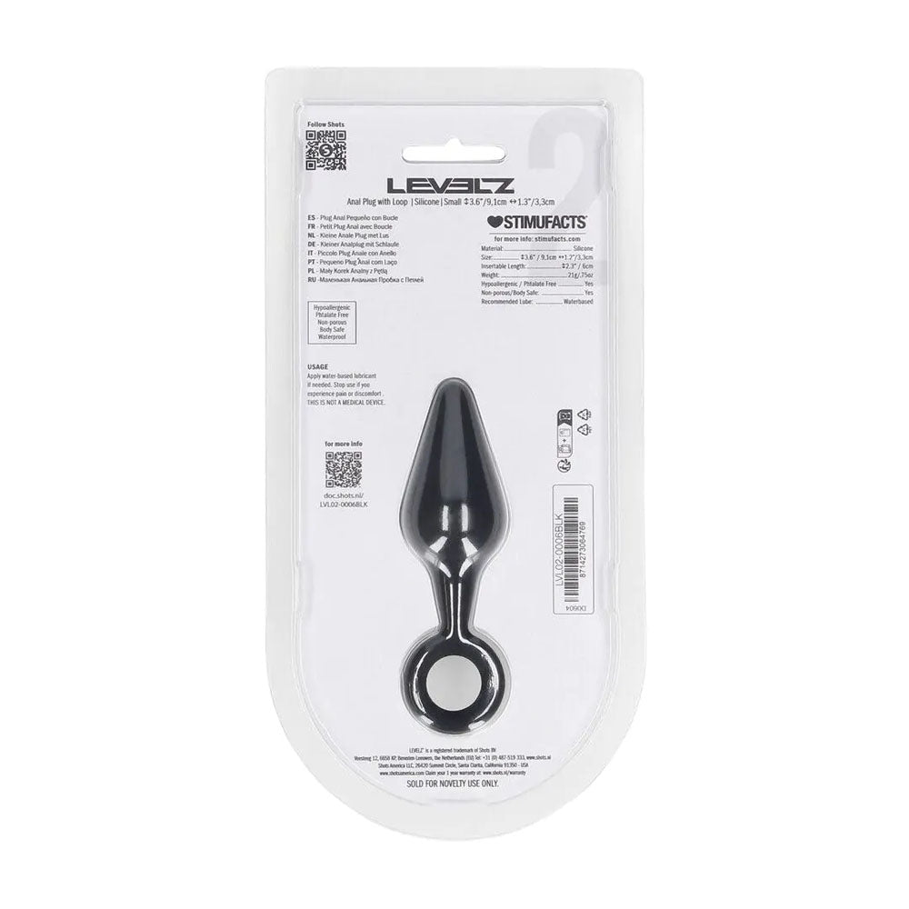 Levelz Silicone Anal Plug With Loop Small Black Black Small Butt Plug