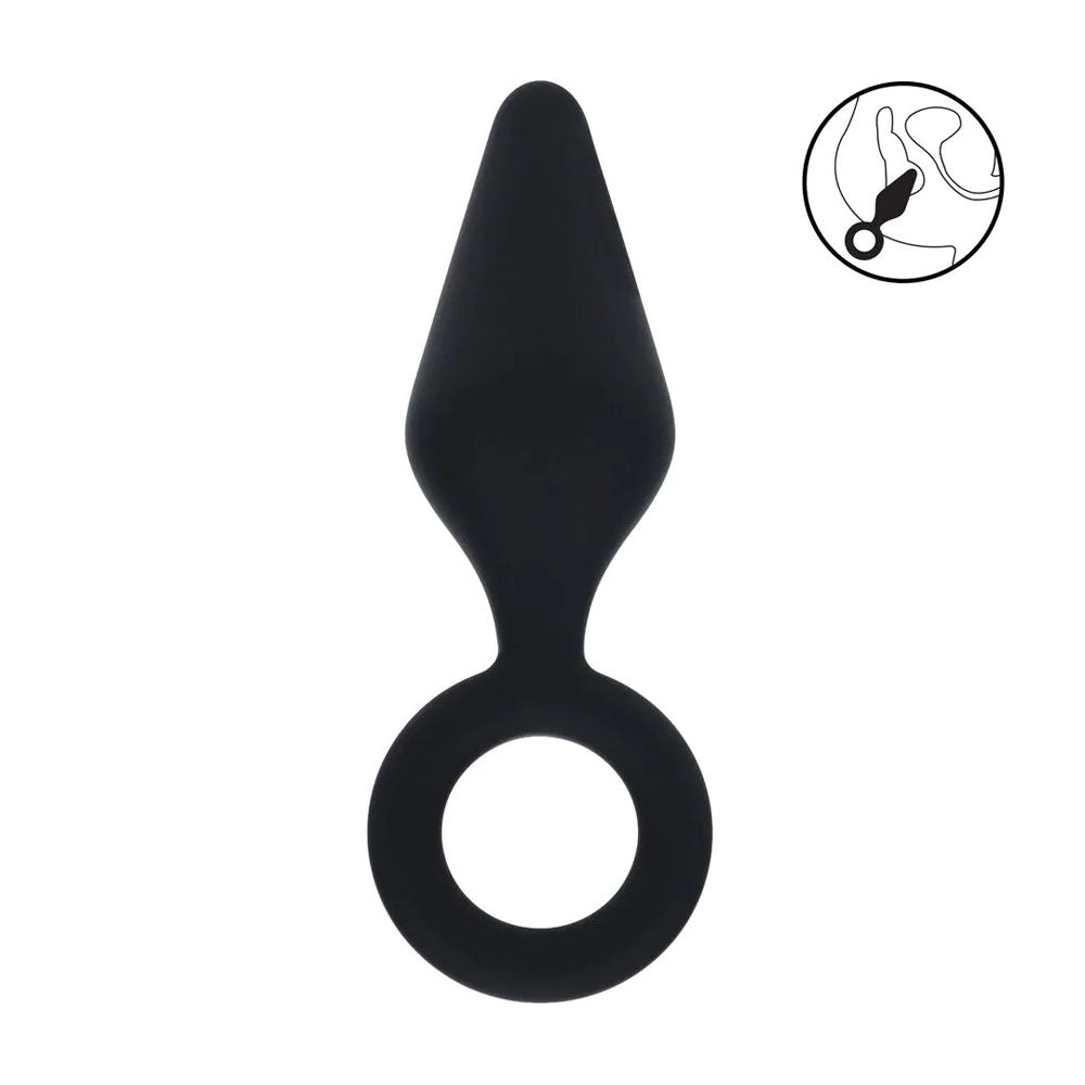Levelz Silicone Anal Plug With Loop Medium Black Black Medium Butt Plug