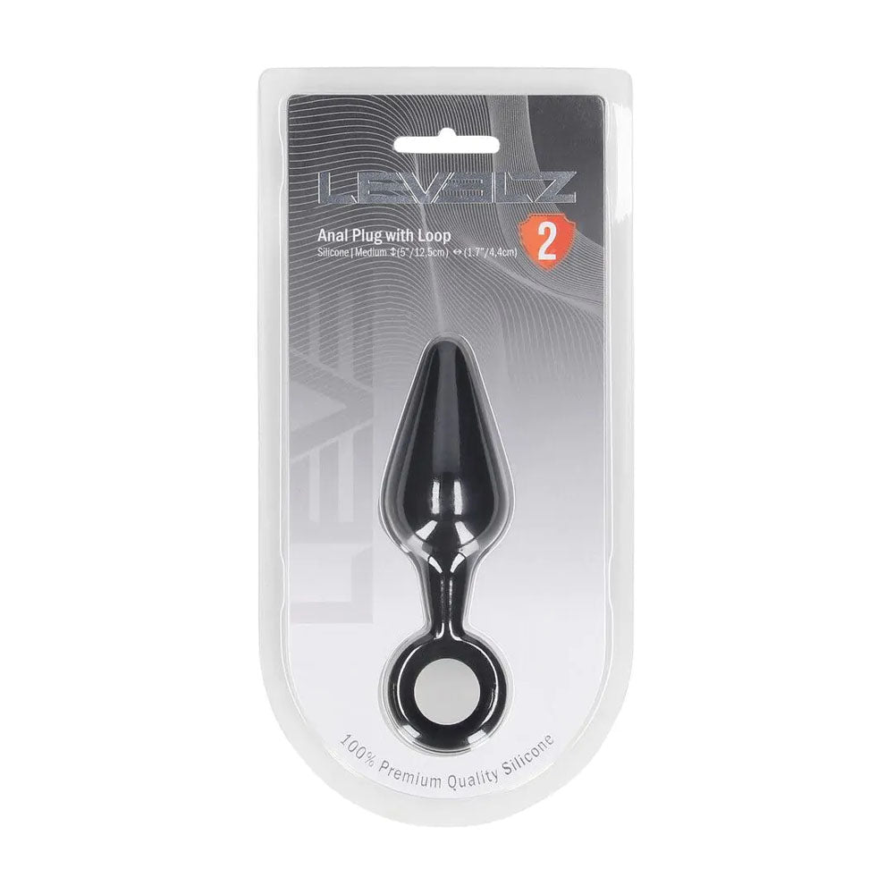 Levelz Silicone Anal Plug With Loop Medium Black Black Medium Butt Plug