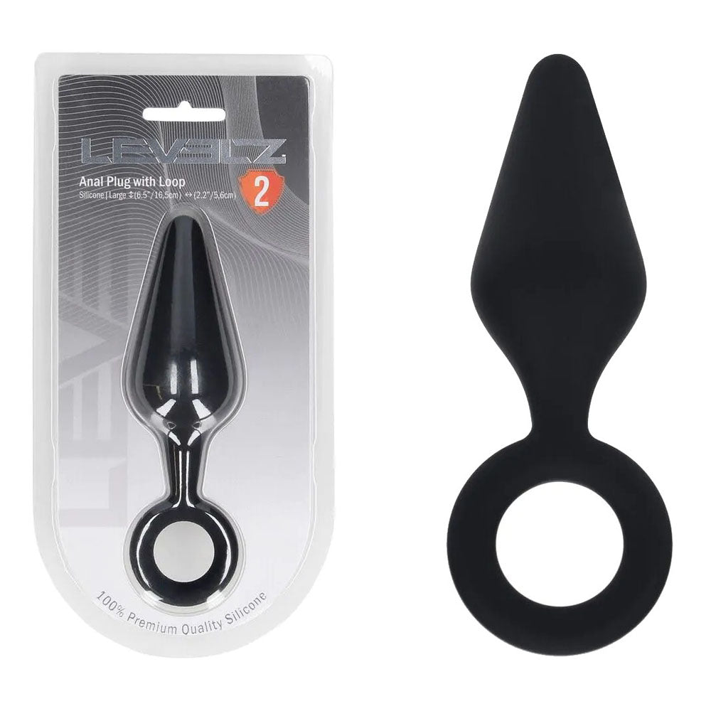 Levelz Silicone Anal Plug With Loop Large Black Large Butt Plug