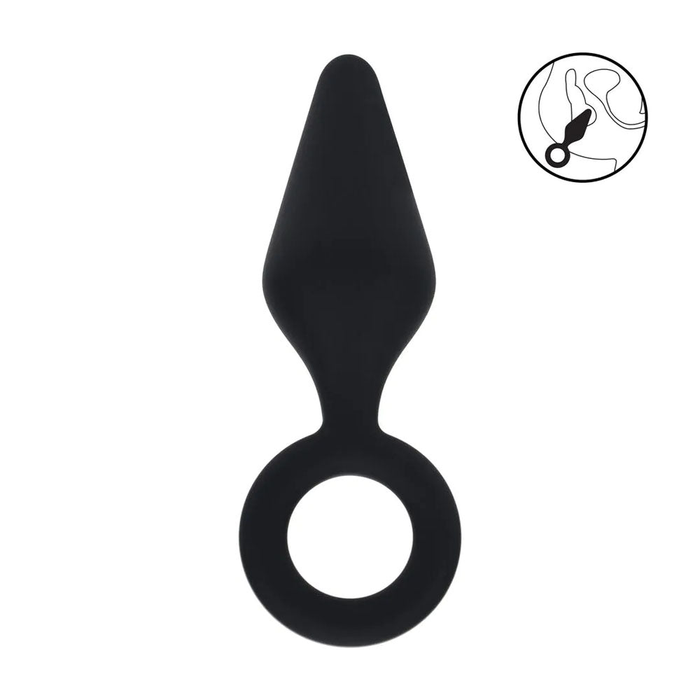 Levelz Silicone Anal Plug With Loop Large Black Large Butt Plug
