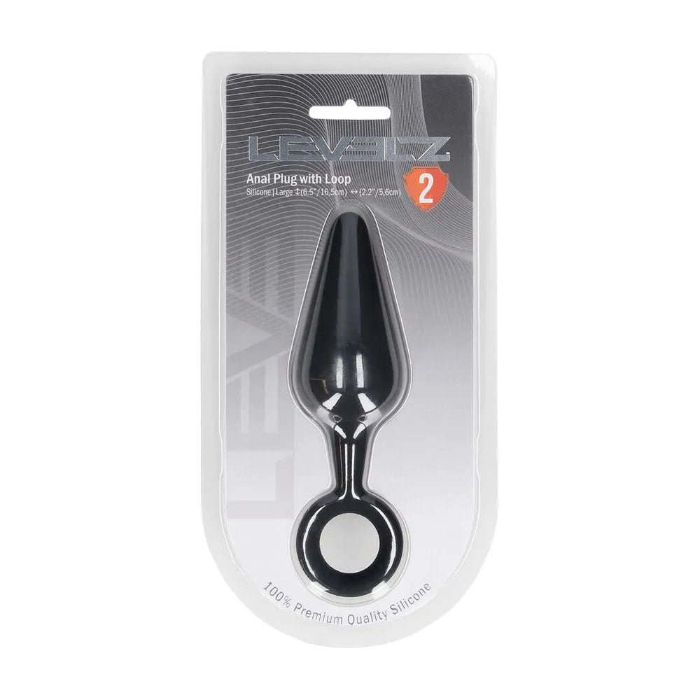 Levelz Silicone Anal Plug With Loop Large Black Large Butt Plug