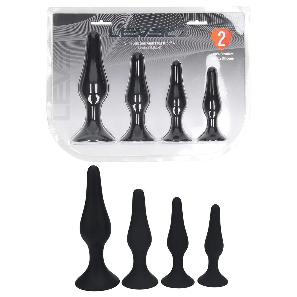 Levelz Slim Silicone Anal Plug Kit Of 4 Black Butt Plugs Set Of 4 Sizes