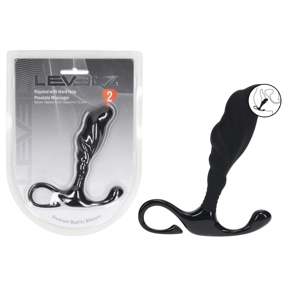 Levelz Rippled With Hard Loop Prostate Massager Medium Black Medium Prostate Massager
