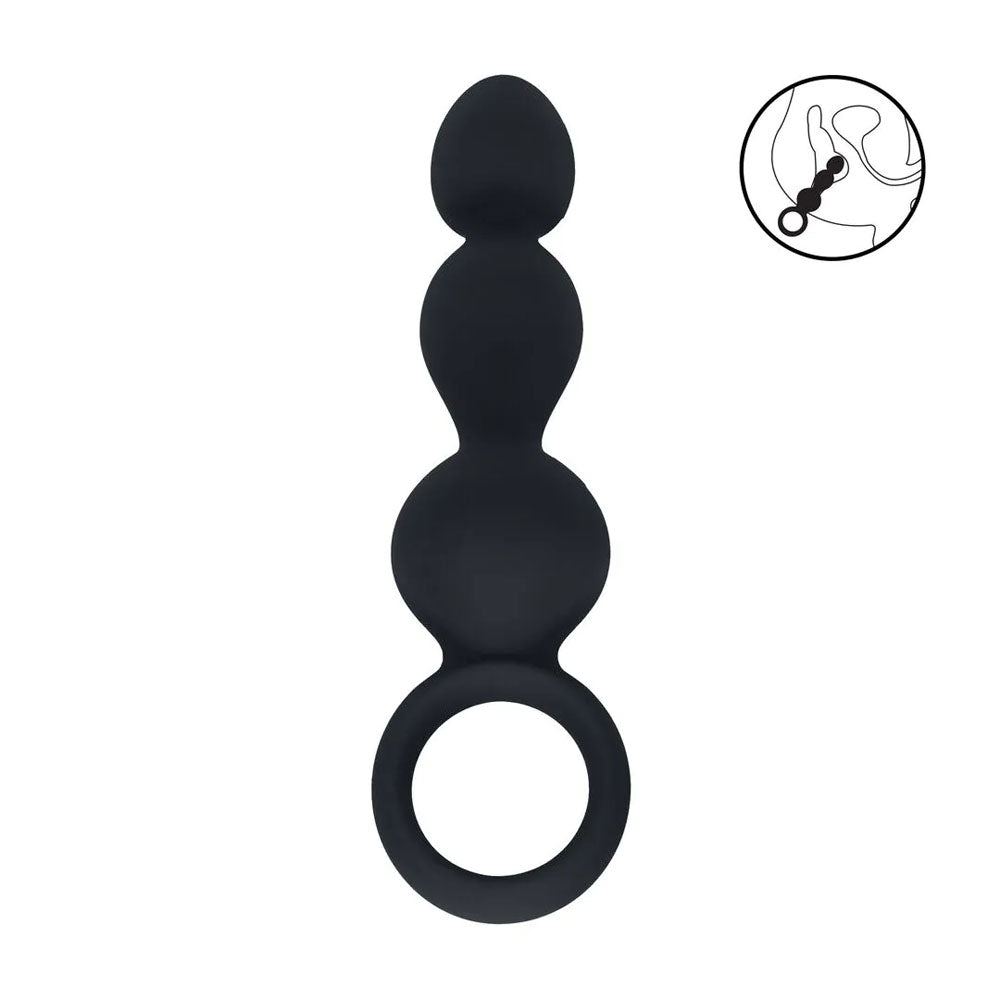 Levelz Beaded Silicone Anal Probe With Loop Black 15.3 Cm Beaded Anal Plug