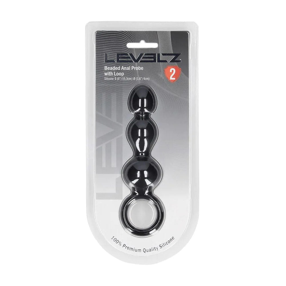 Levelz Beaded Silicone Anal Probe With Loop Black 15.3 Cm Beaded Anal Plug
