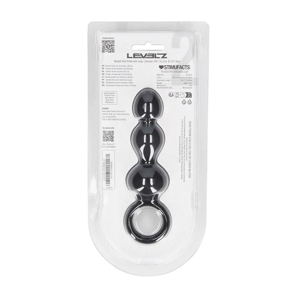 Levelz Beaded Silicone Anal Probe With Loop Black 15.3 Cm Beaded Anal Plug