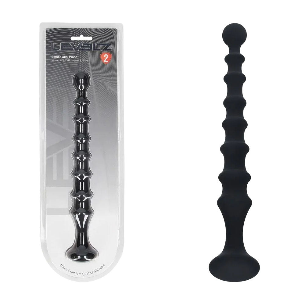 Levelz Ribbed Silicone Flared Anal Probe Black 26.7 Cm Anal Beads