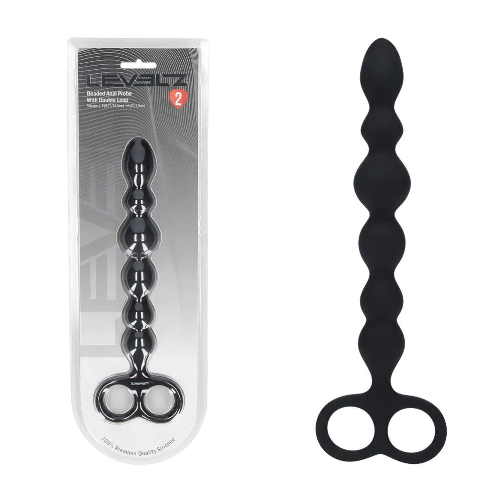 Levelz Beaded Silicone Anal Probe With Double Loop Black 24.5 Cm Anal Beads
