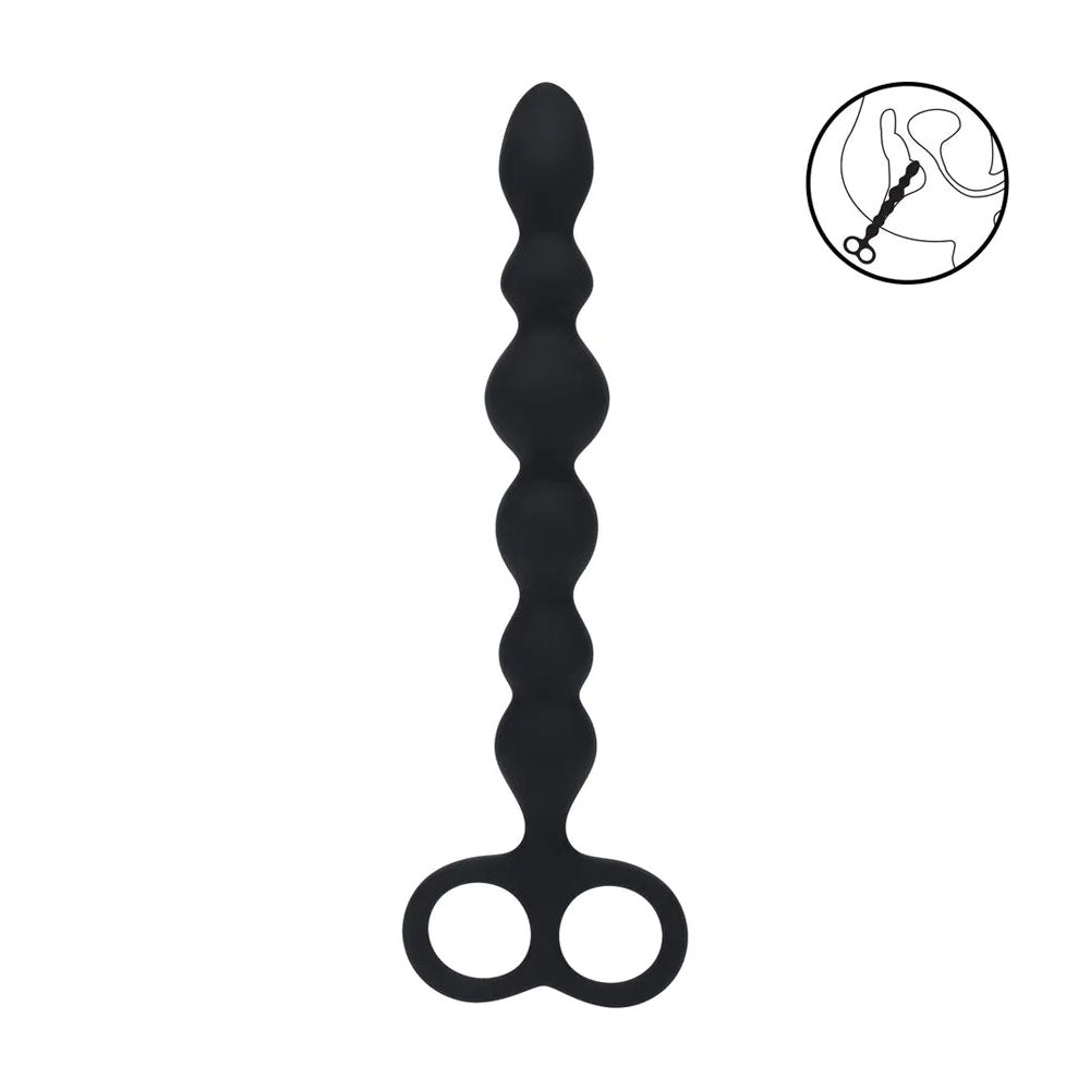 Levelz Beaded Silicone Anal Probe With Double Loop Black 24.5 Cm Anal Beads