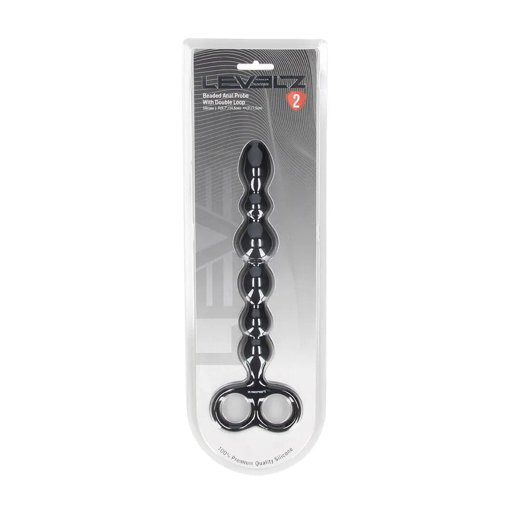 Levelz Beaded Silicone Anal Probe With Double Loop Black 24.5 Cm Anal Beads