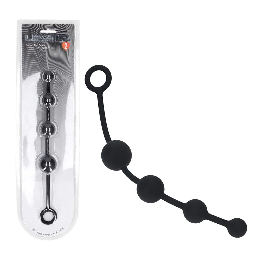 Levelz Curved Silicone Anal Beads Black Black 29.5 Cm Anal Beads