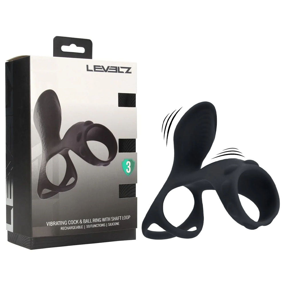 Levelz Vibrating Cock & Ball Ring With Shaft Loop Black Usb Rechargeable Vibrating Cock & Ball Rings
