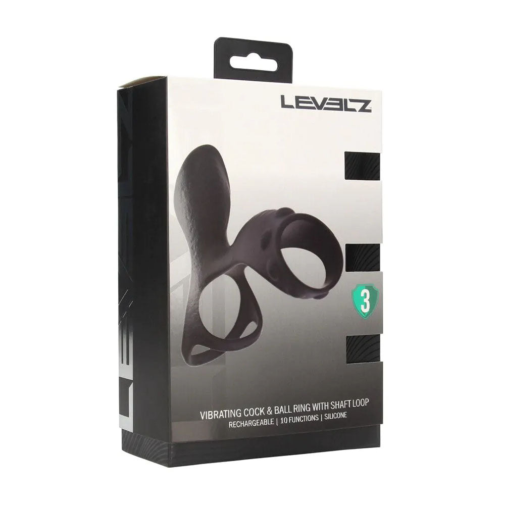 Levelz Vibrating Cock & Ball Ring With Shaft Loop Black Usb Rechargeable Vibrating Cock & Ball Rings