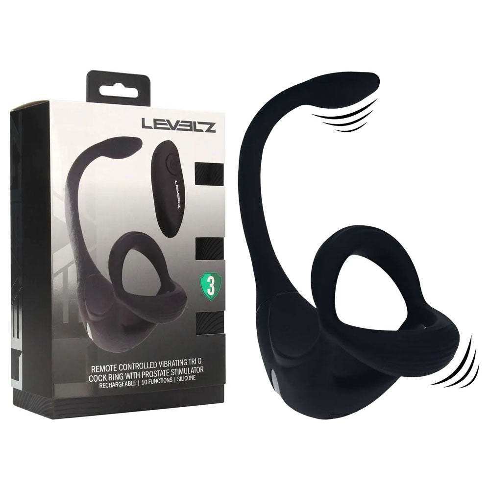 Levelz Remote Controlled Vibrating Tri O Cock Ring With Prostate Stimulator Black Usb Rechargeable Vibrating Cock Ring With Anal Plug