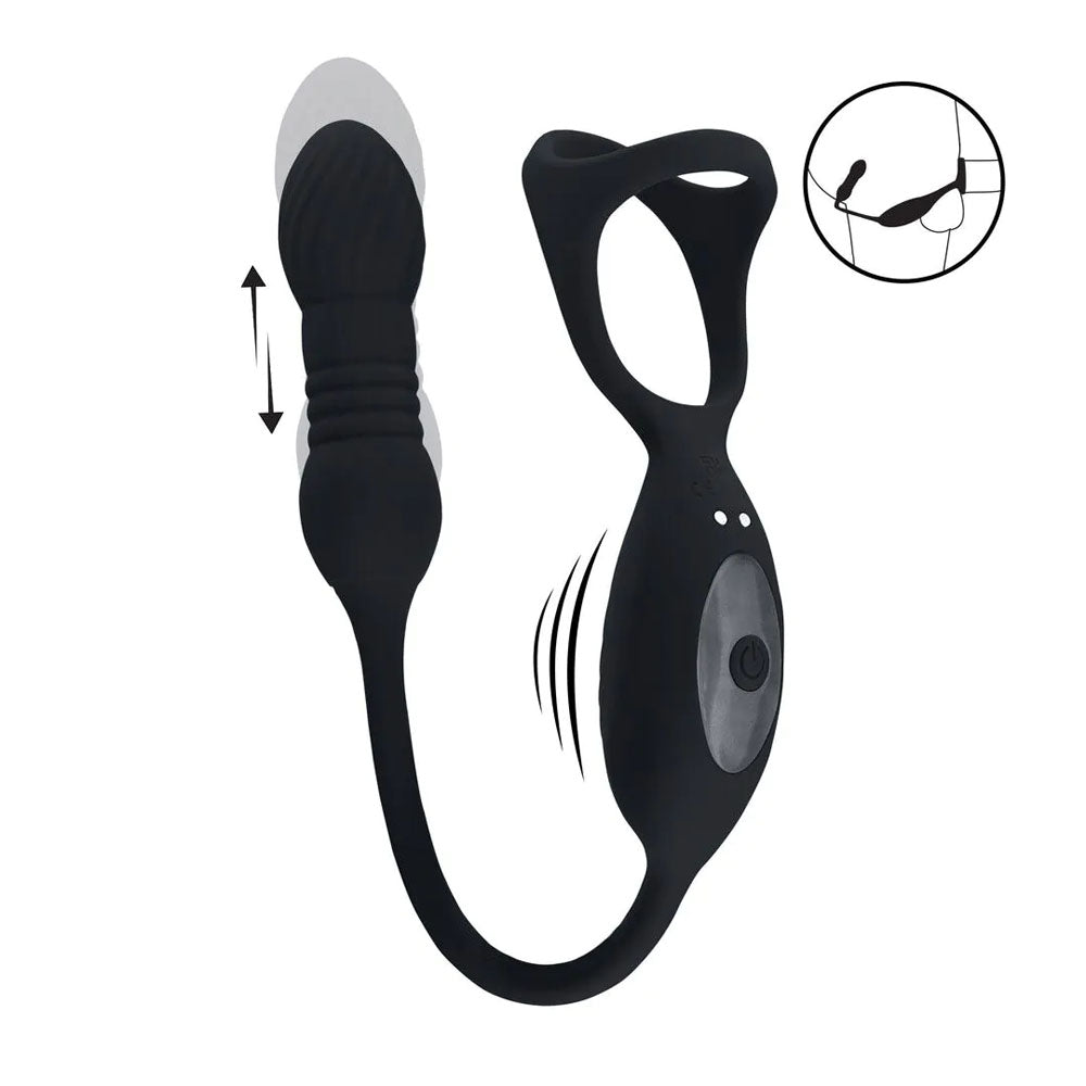 Levelz Vibrating & Thrusting Tri O Cock Ring With Prostate Stimulator Black Usb Rechargeable Vibrating Cock Ring With Thrusting Prostate Plug