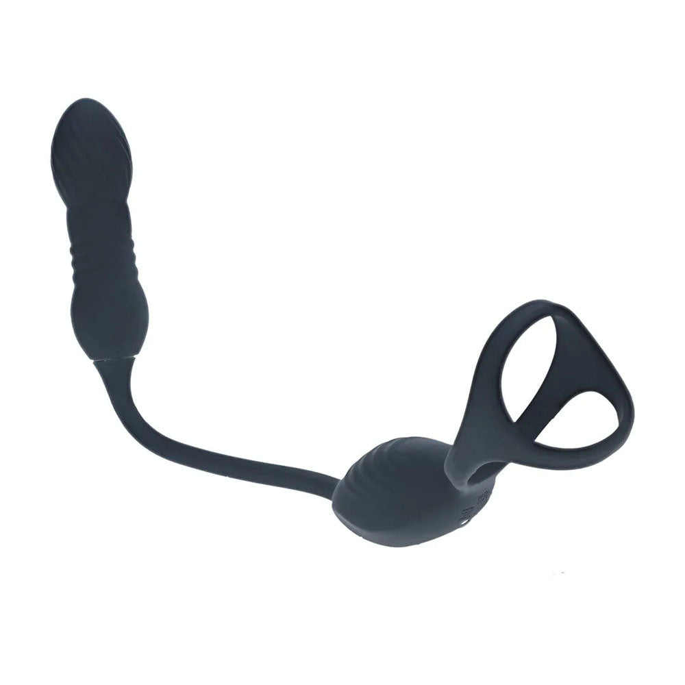 Levelz Vibrating & Thrusting Tri O Cock Ring With Prostate Stimulator Black Usb Rechargeable Vibrating Cock Ring With Thrusting Prostate Plug