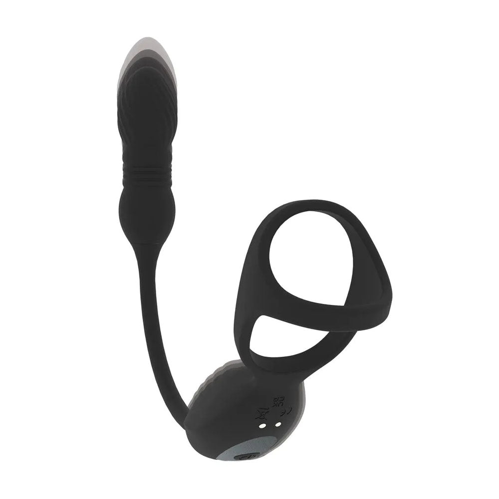 Levelz Vibrating & Thrusting Tri O Cock Ring With Prostate Stimulator Black Usb Rechargeable Vibrating Cock Ring With Thrusting Prostate Plug