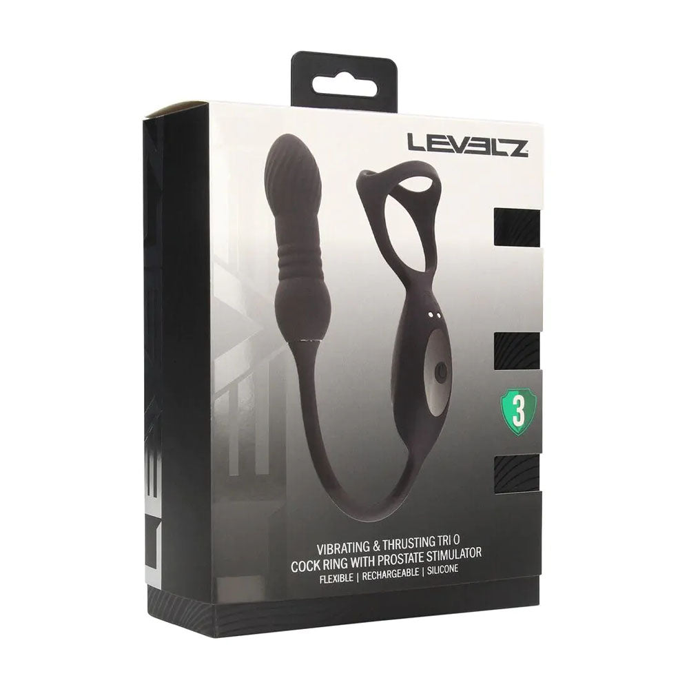 Levelz Vibrating & Thrusting Tri O Cock Ring With Prostate Stimulator Black Usb Rechargeable Vibrating Cock Ring With Thrusting Prostate Plug