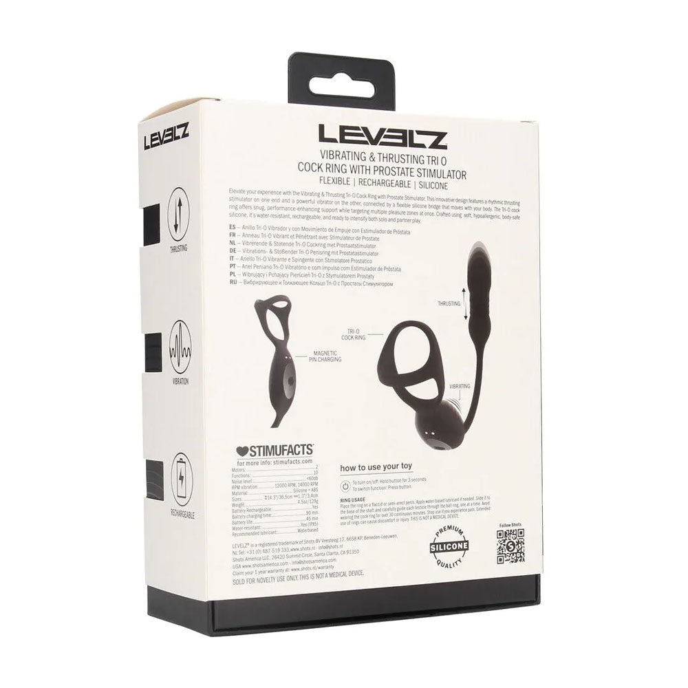 Levelz Vibrating & Thrusting Tri O Cock Ring With Prostate Stimulator Black Usb Rechargeable Vibrating Cock Ring With Thrusting Prostate Plug