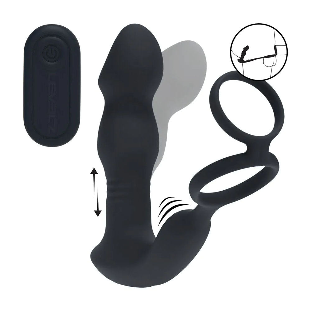 Levelz Remote Controlled Prostate Stimulator With Cock Ring Black Usb Rechargeable Vibrating Thrusting Prostate Massager With Cock Ring