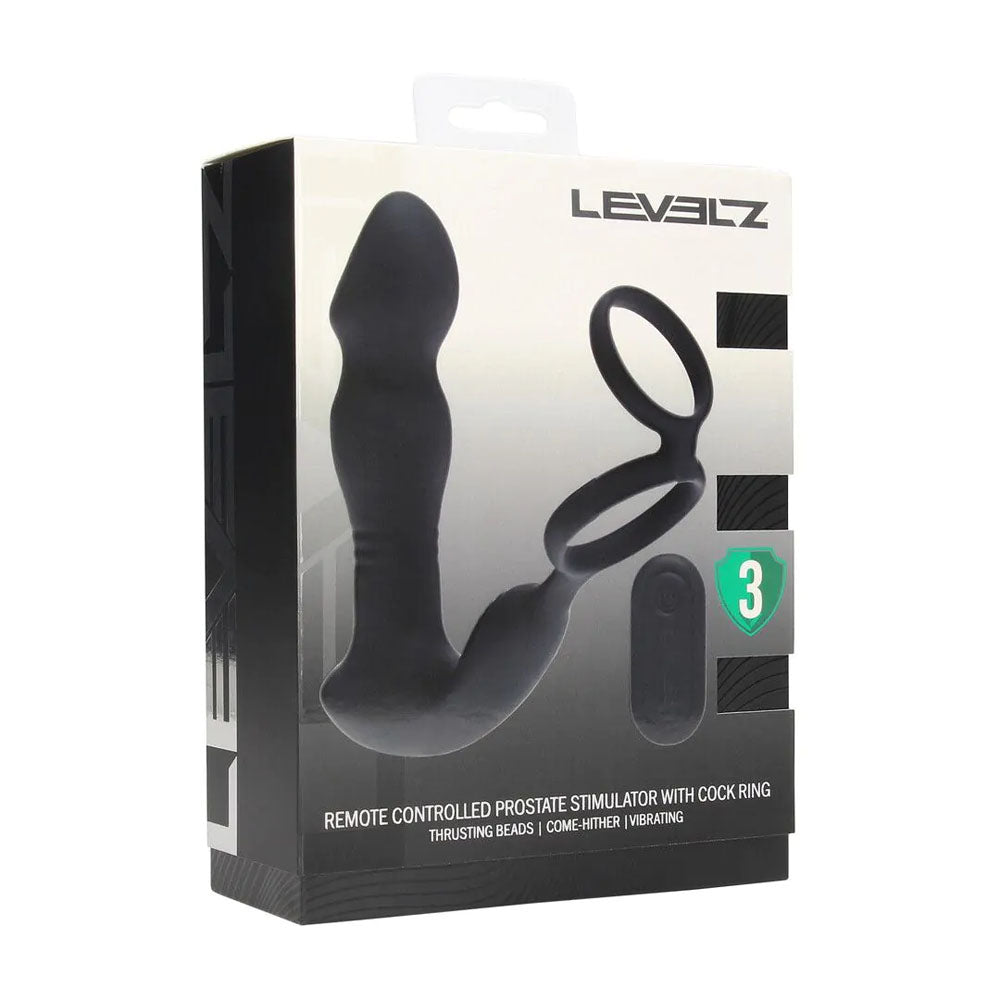 Levelz Remote Controlled Prostate Stimulator With Cock Ring Black Usb Rechargeable Vibrating Thrusting Prostate Massager With Cock Ring