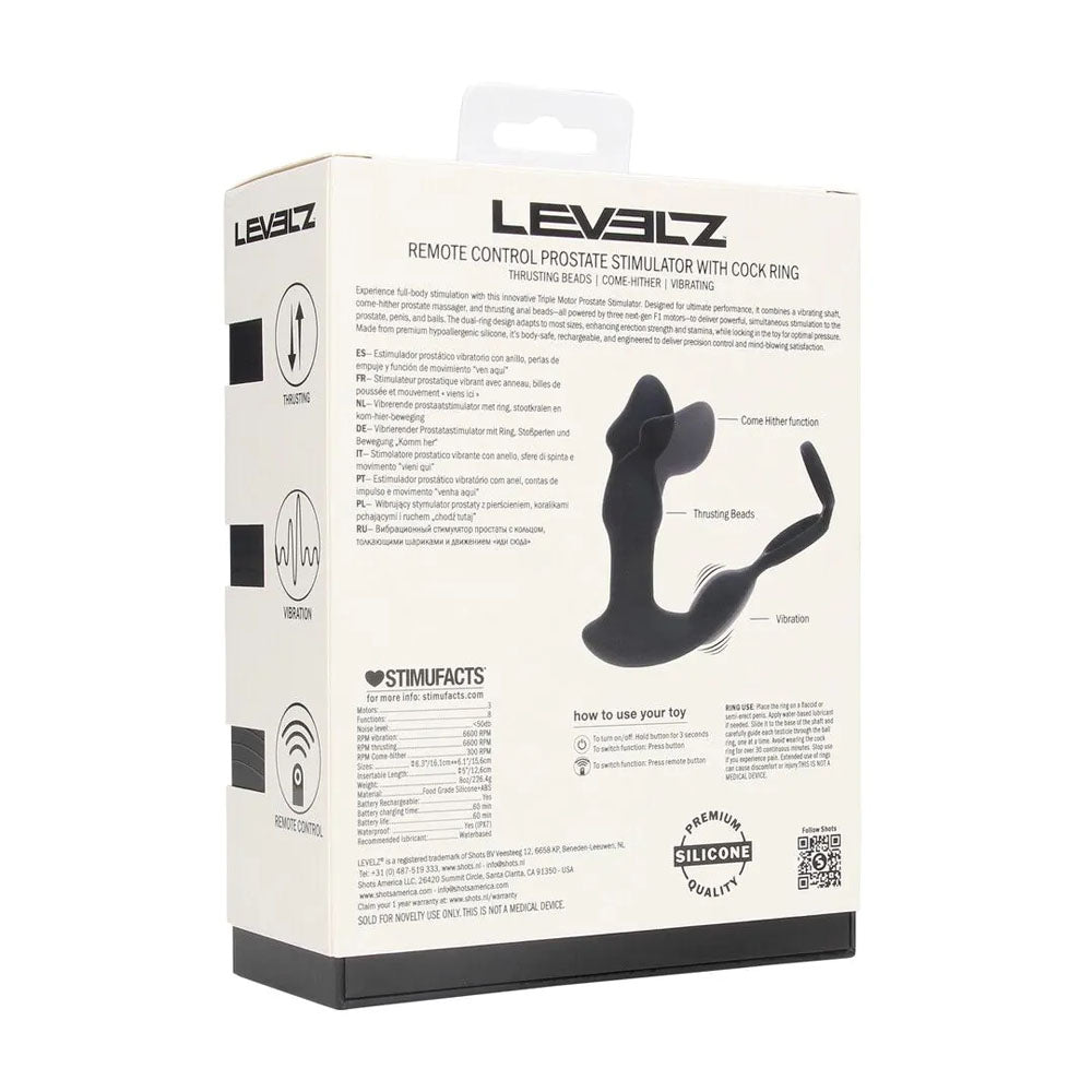 Levelz Remote Controlled Prostate Stimulator With Cock Ring Black Usb Rechargeable Vibrating Thrusting Prostate Massager With Cock Ring