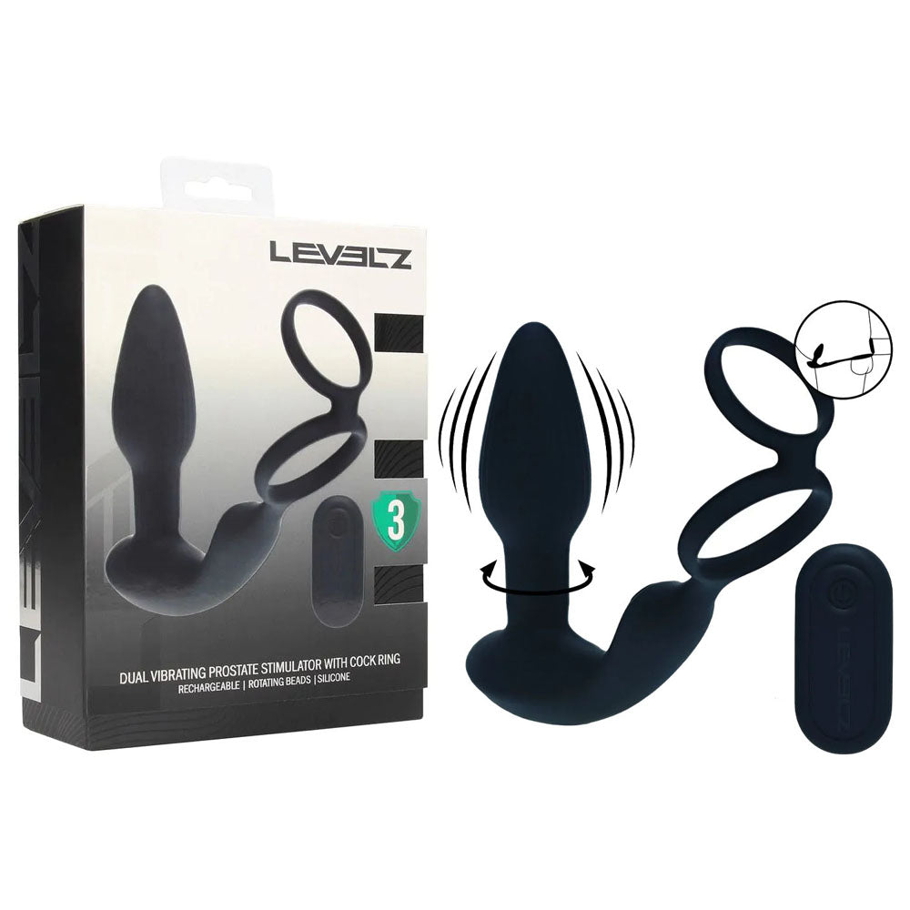 Levelz Dual Vibrating Prostate Stimulator With Cock Ring Black Usb Rechargeable Vibrating Butt Plug With Cock Ring