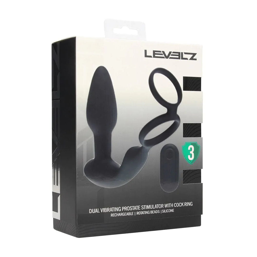 Levelz Dual Vibrating Prostate Stimulator With Cock Ring Black Usb Rechargeable Vibrating Butt Plug With Cock Ring