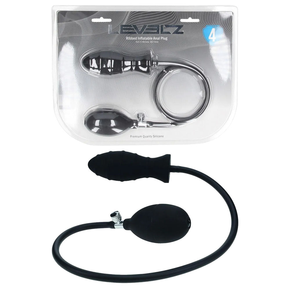 Levelz Ribbed Inflatable Anal Plug Black Inflatable Butt Plug