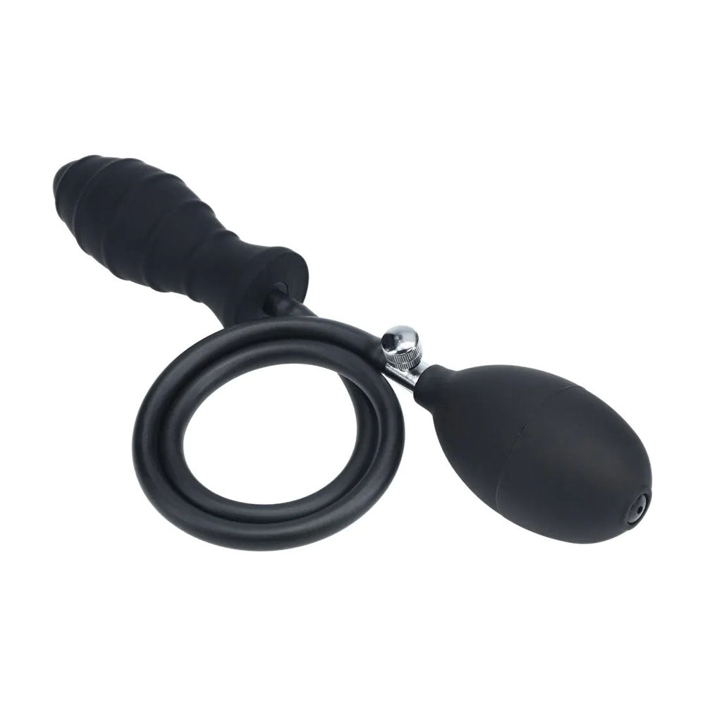 Levelz Ribbed Inflatable Anal Plug Black Inflatable Butt Plug