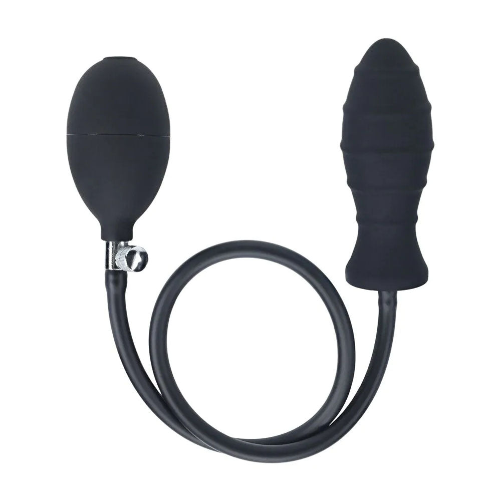 Levelz Ribbed Inflatable Anal Plug Black Inflatable Butt Plug