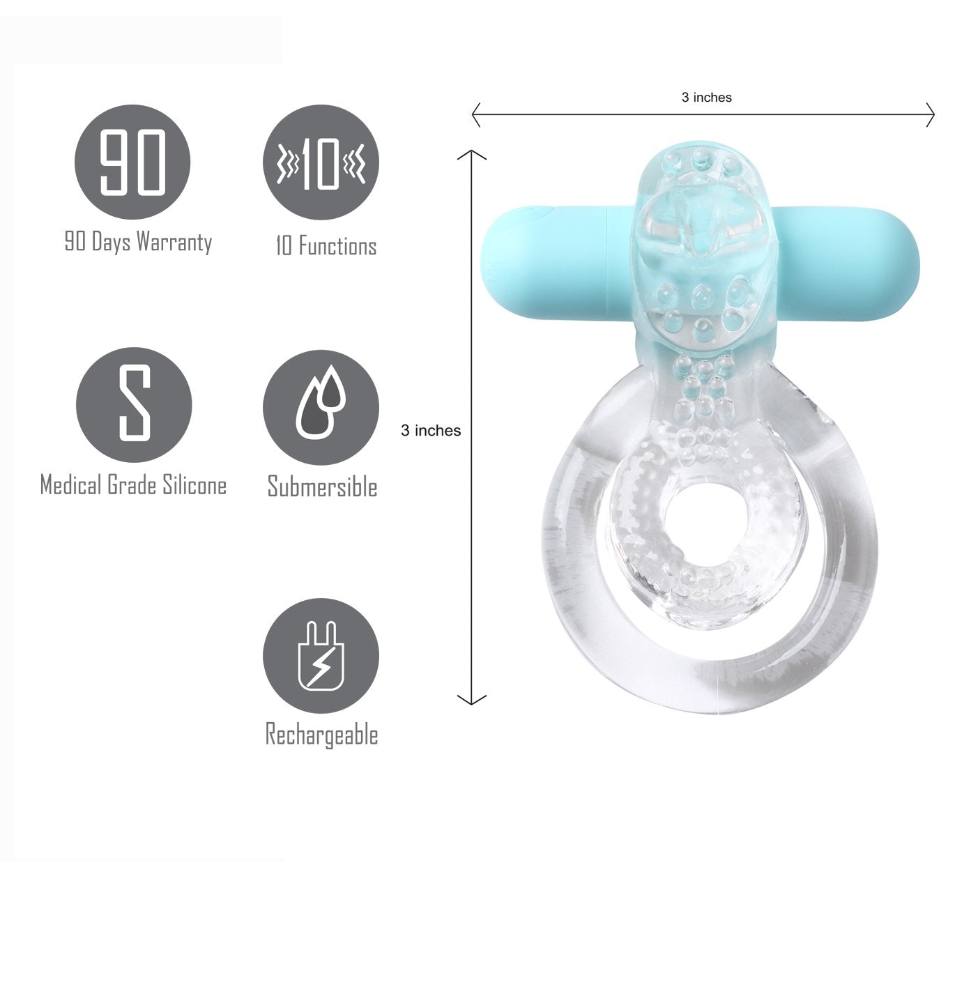 Maia Jayden Clear/Blue Usb Rechargeable Vibrating Cock & Ball Rings