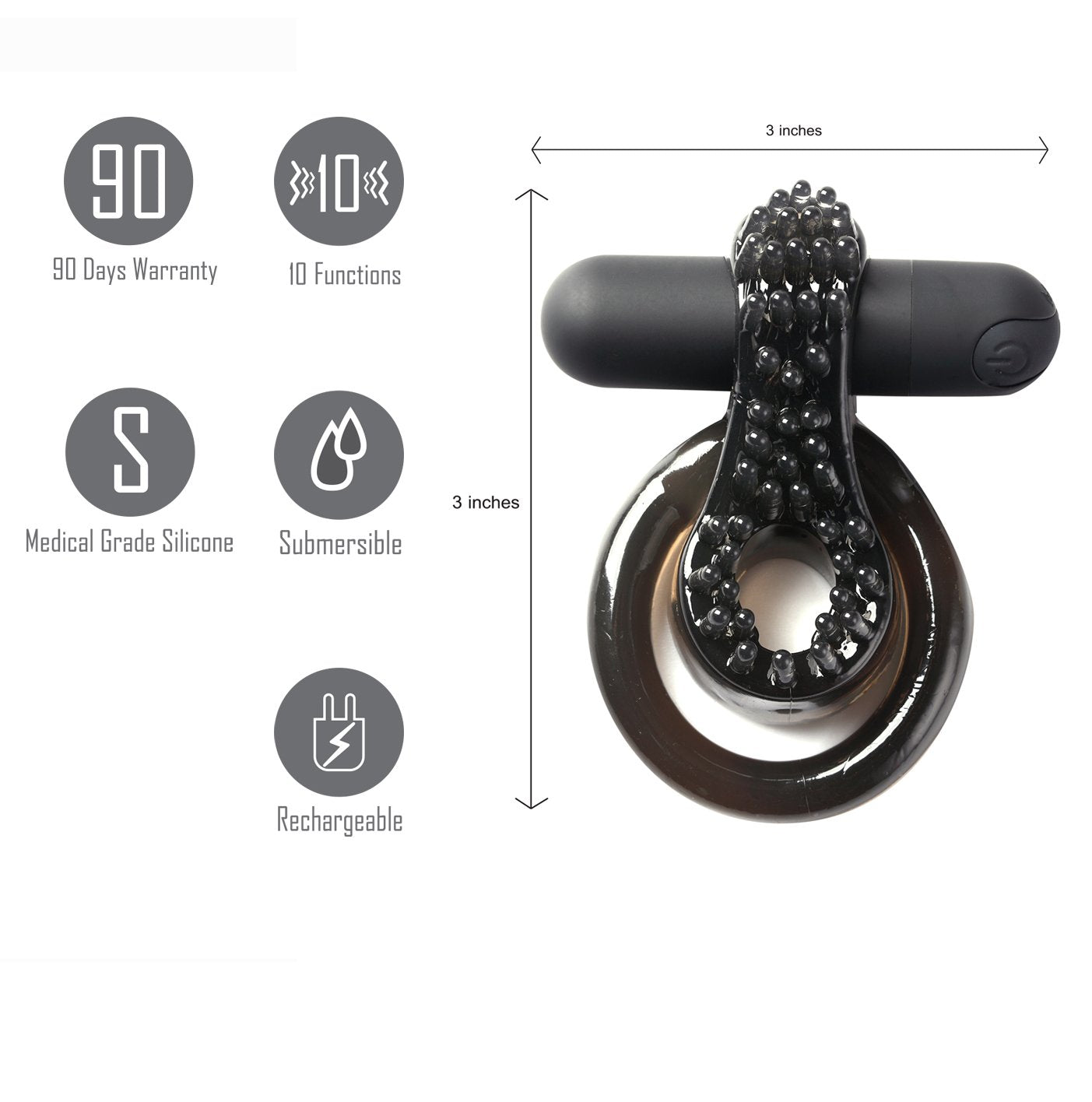Maia Jagger Black Usb Rechargeable Vibrating Cock & Ball Ring